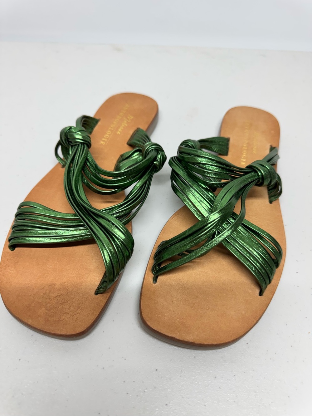 Matisse Anthropologie Mystic Green Metallic Sandals Size 10